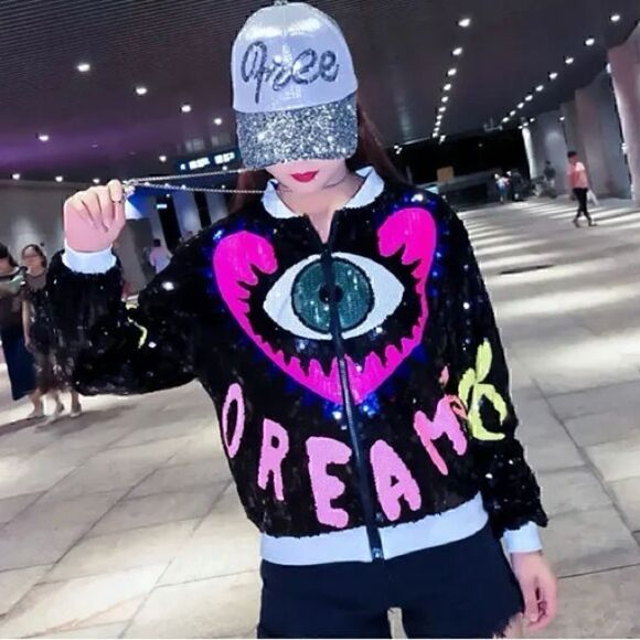 - Make me wanna Scream Evil Eye Sequin Jacket M/L NWT - Picture 1 of 9